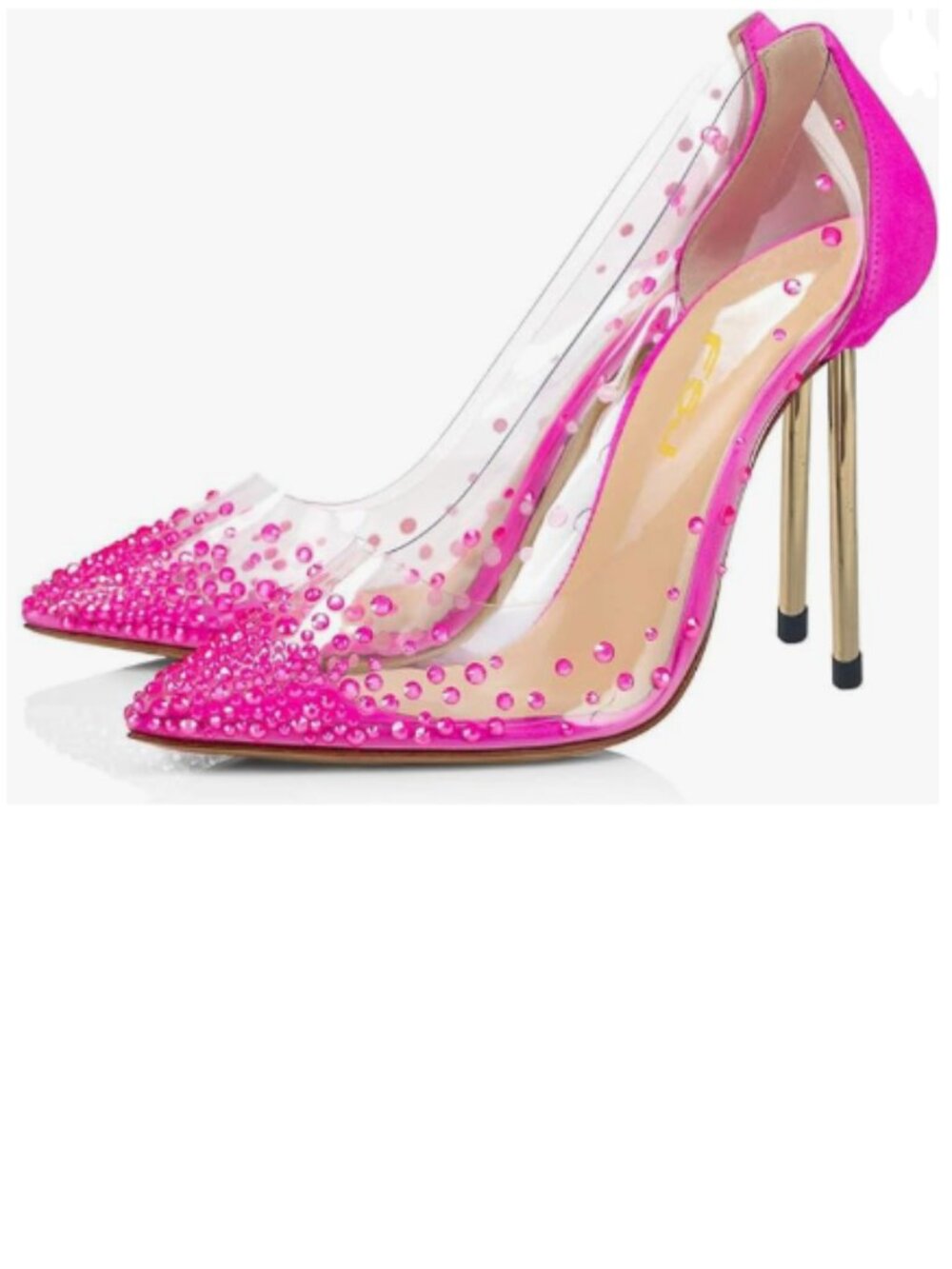 FSJ Fuchsia Studded Pointed Toe Transparent Pumps High Heels Shoes